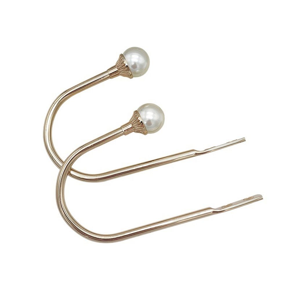 2-piece curtain fixator wall mounted curtain tie hook plastic pearl U-shaped curtain tie curtain tie suitable for home office gold color （Non screw version）