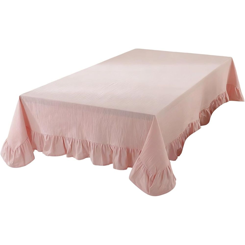 Solid Color Ruffled Tablecloth Cotton Rectangular Square Table Cover Decoration for Kitchen Dinning（pink）