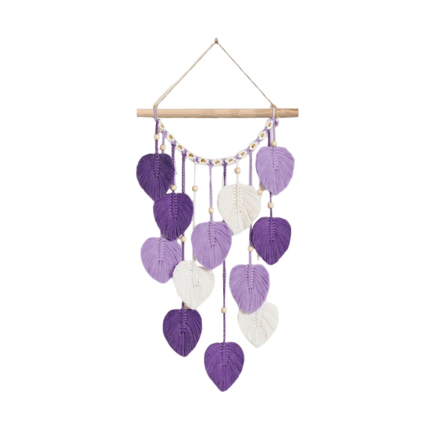Wall Hanging Leaves Chic Woven Leaf Tassels Decoration Cotton Ornaments Tapestry Room Decor Modern Bohemian Handmade Feather Wall Art Decorations for Apartment Backdrop  (Purple)