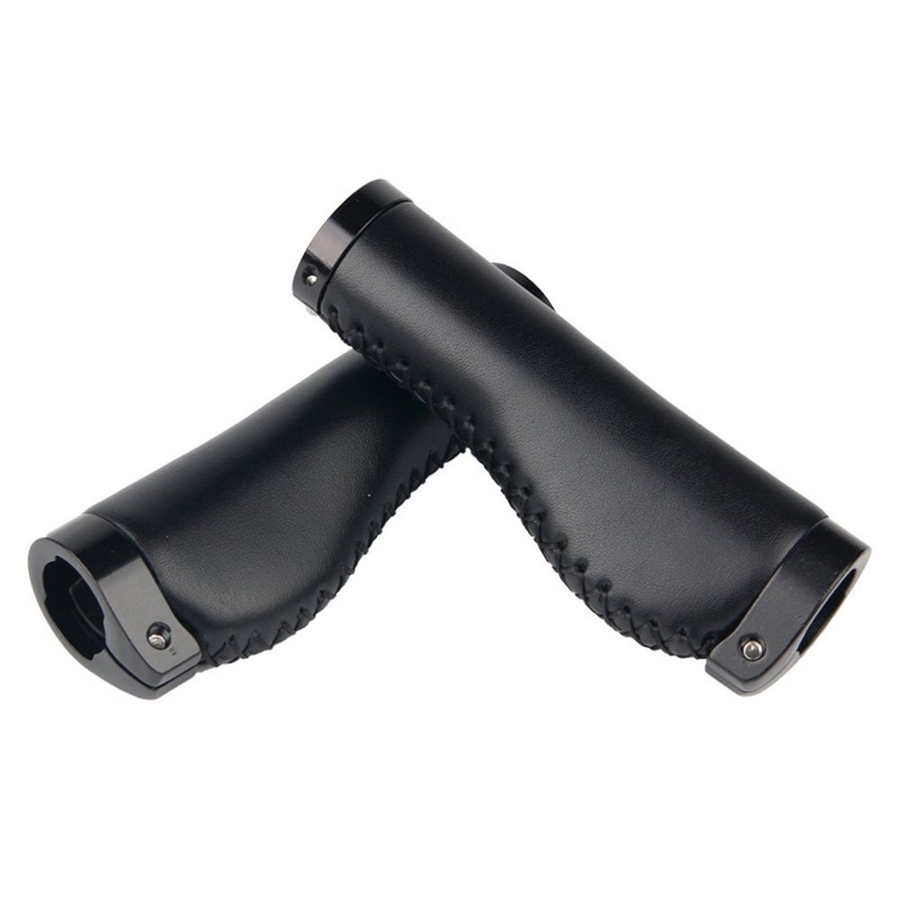 1 Pair Leather Grips Lock On Locking PU Handlebar Grips Grip Handle End Holding Locking Grips for  Mountain Bike(Black)