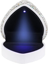 Heart Shaped Ring Box with LED Light Velvet Earrings Coin Jewelry Box Display Case Gift Box for Proposal Engagement Wedding Anniversary Valentines（white）