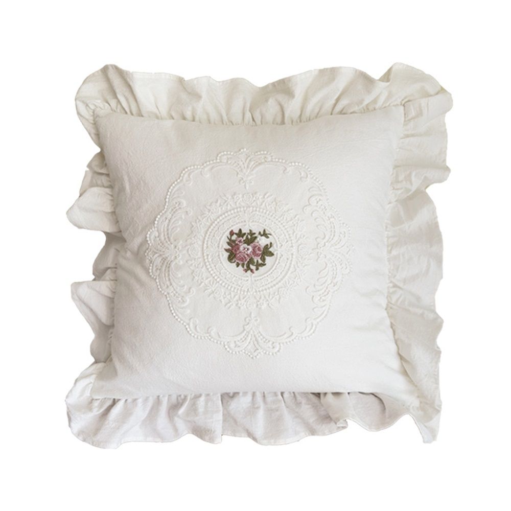 Cotton Lace Embroidery Throw Pillow Covers Boho Neutral Cushion Case Soft Accent Pillowcase for Spring Sofa Couch Bed Living Room Home Decor（white 45*45cm）