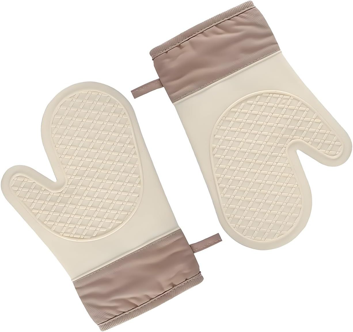 Silicone Oven Mitts，Heat Resistant up to 300°F, Oven Gloves with Soft Lining, Non-Slip Kitchen Essentials, Kitchen Gadgets, Apartment Essentials, Great Gift for Cooking (beige-1pair)
