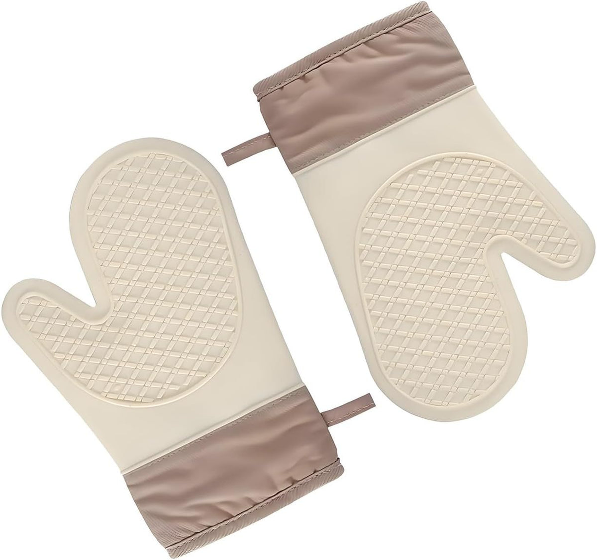 Silicone Oven Mitts，Heat Resistant up to 300°F, Oven Gloves with Soft Lining, Non-Slip Kitchen Essentials, Kitchen Gadgets, Apartment Essentials, Great Gift for Cooking (beige-1pair)