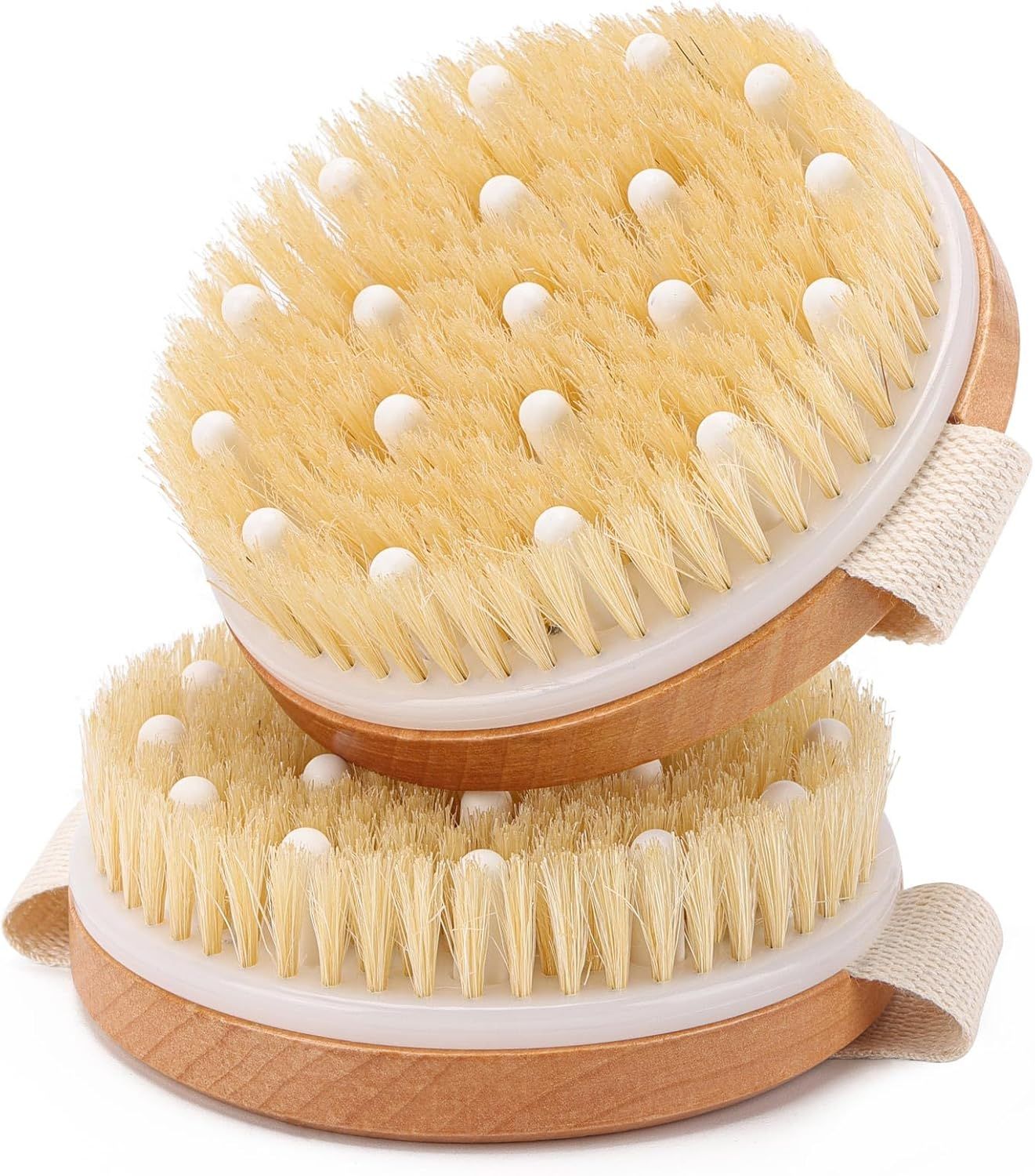 2-Pack Dry Brushing Body Brush for Lymphatic Drainage, Round Dry Exfoliating Brush with Massage Nodes for Cellulite, Dry Skin
