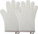 a pair of Silicone Oven Mitts Heat Resistant ,Waterproof & Non-Slip Oven Gloves with Fingers,Cotton Lined Silicone Oven Gloves Kitchen Mitts(beige)