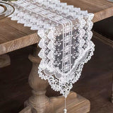 White lace exquisite rectangular dining table scarf elegant dress scarf simple and chic rural decoration home kitchen festival wedding party living room (white, 35*180cm)