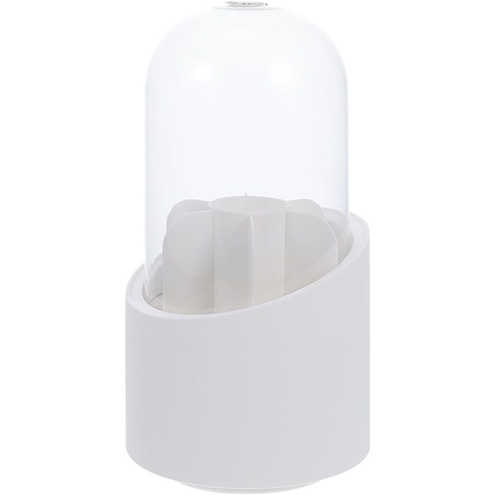 Makeup Brush Holder 360° Rotating with Dustproof Lid, Waterproof Material, Organized Storage, Stylish and Durable Design for Vanity (White)