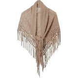 Women's Fringe Shrug Sweaters Shawl Front Warp Cardigan Hollow Out Knitted Shawl Wraps（khaki）