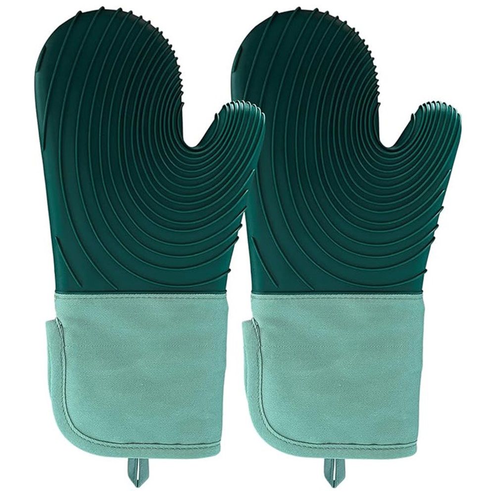 a pair of Silicone insulated gloves for microwave oven, heat-resistant kitchen, thick microwave oven baking gloves, (Green)