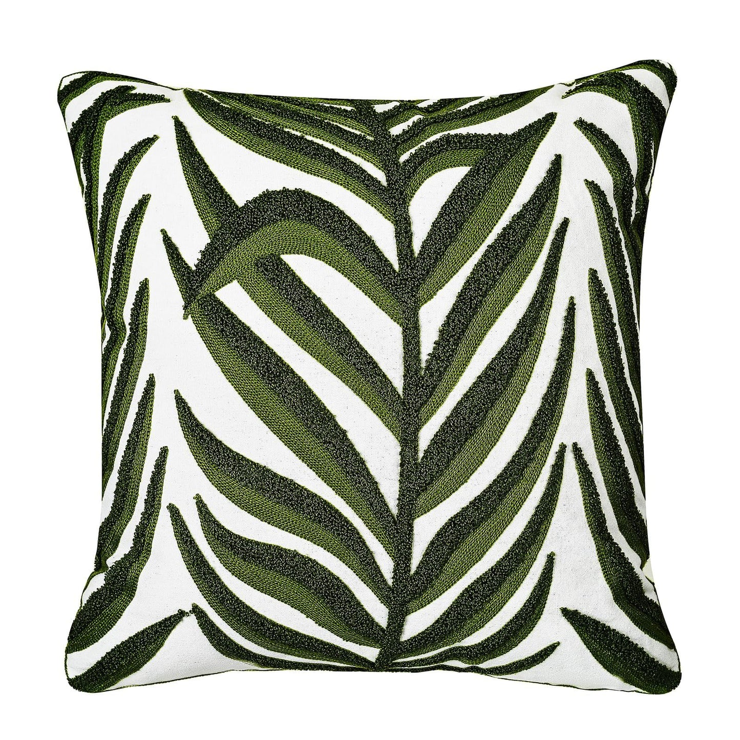 Farmhouse Floral Leaves Embroidered Decorative Throw Pillow Cover 18x18 inches, Boho Tufted Flowers Pattern Chic Cotton Cushion Case for Couch Bed Sofa Living Room（Green Palm Leaves）