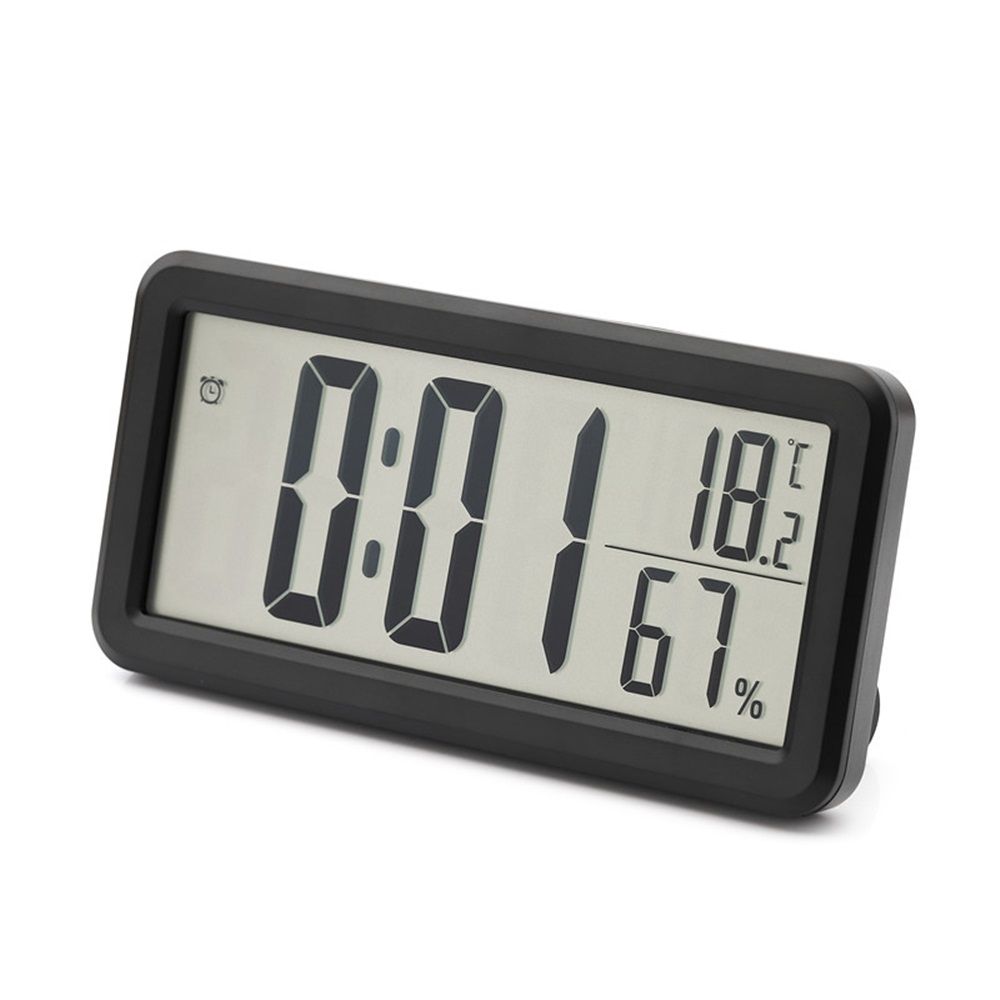 Digital Alarm Clock, Portable Black LCD with Temperature & Humidity Display, Wall Mountable, Ideal for Dorm or Desktop Use