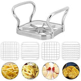 Fry Maker, 5in 1 Stainless Steel Potatoes Fruit Cutter Chipper Chopper Maker French Fry Tool Kitchen Gadgets