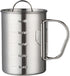 Stainless Steel Camping Cup, 500ml Fireproof Metal Cup with Lid and Foldable Handle, High Temperature Direct Heating, Great for Backpacking