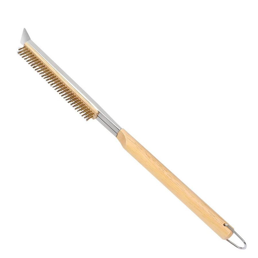 Pizza Oven Brush with Scraper Pizza Oven Brush with Scraper,Copper Wire Pizza Brush with Wood Handle, Portable Pizza Scraper, Outdoor Pizza Oven Accessories