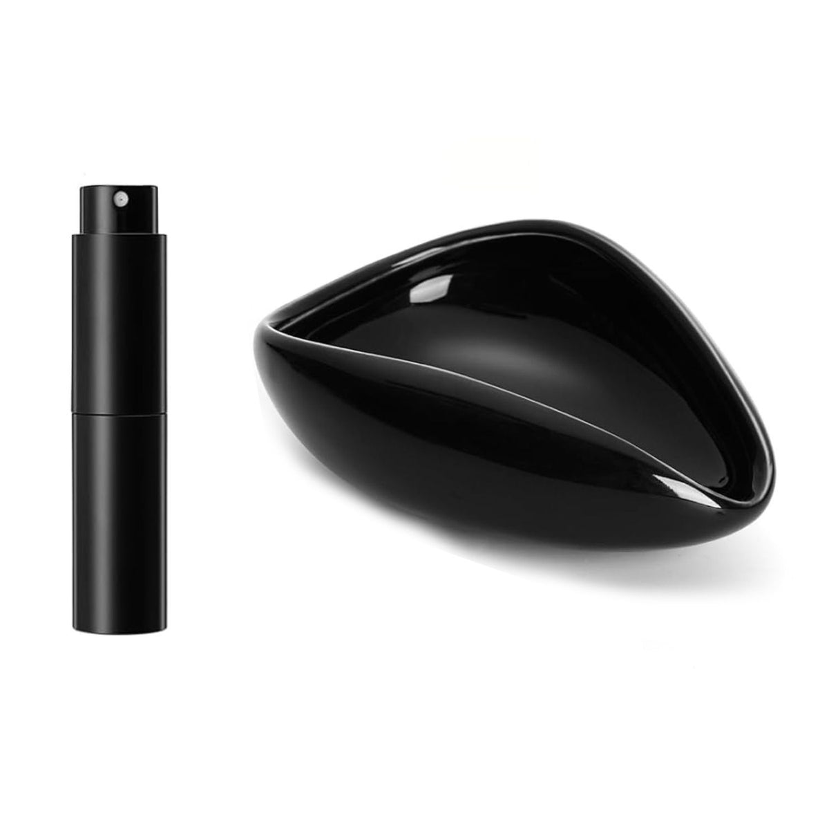 Coffee Bean Dosing Cup and Spray Bottle Kit - Ceramic Single Dosing Tray, Static Reducing Spray (Black)