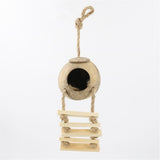 Hamster Coconut Cave Hide with Ladder, Reptile Coco Shell Hut Hideout, Gerbils Mice Small Animals House Pet Cage Habitat Decor