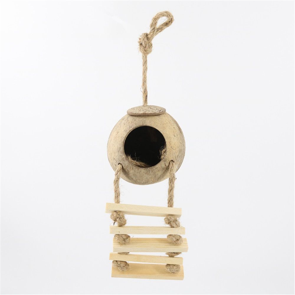 Hamster Coconut Cave Hide with Ladder, Reptile Coco Shell Hut Hideout, Gerbils Mice Small Animals House Pet Cage Habitat Decor