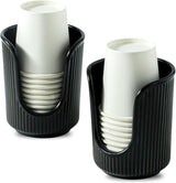 Bathroom Cup Dispenser with Stylish Vertical Stripes - Disposable Mouthwash Cup Holder Holds Paper Cups for Rinsing Cups on Bathroom Vanity Countertops (Black 2 Pack)