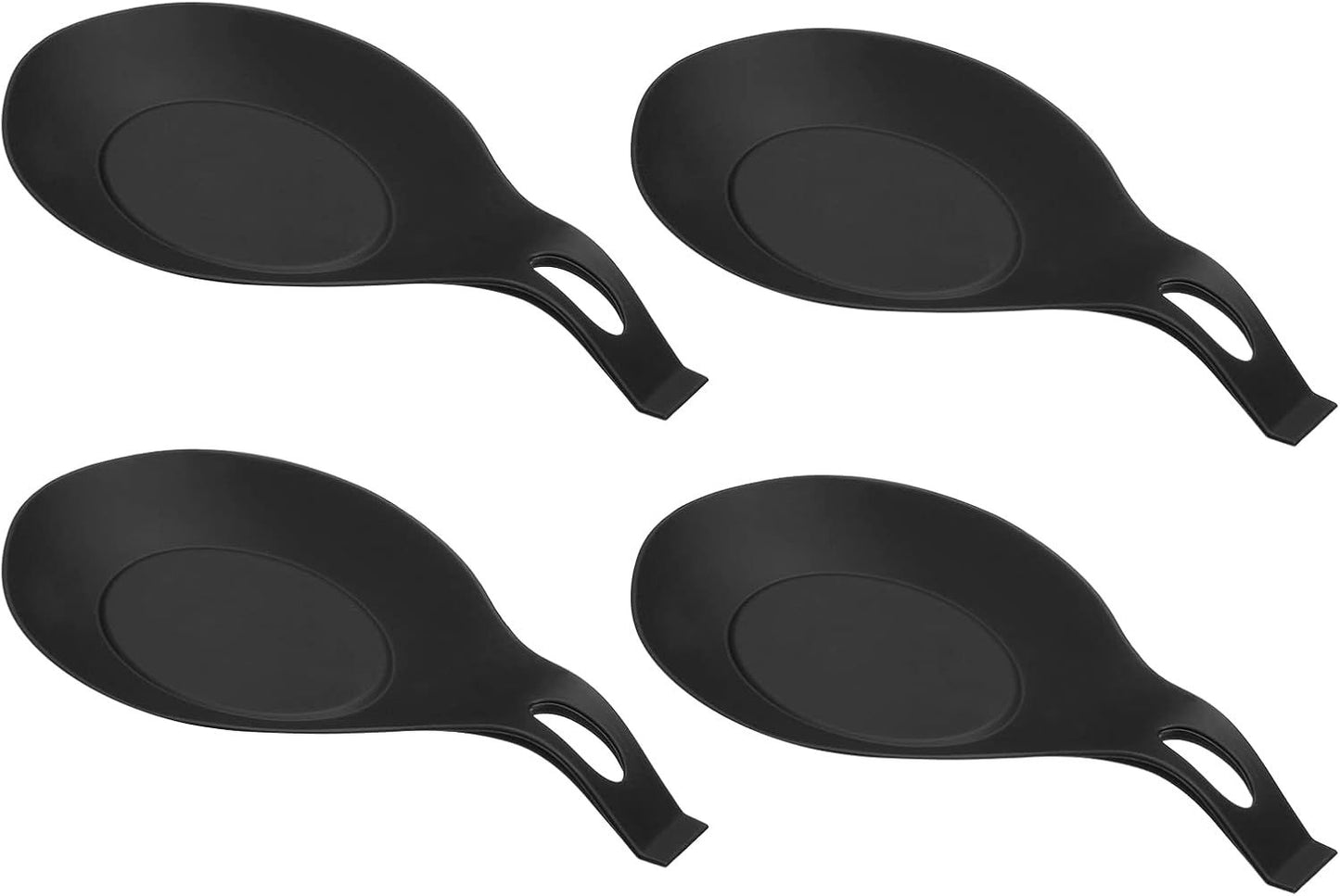 TPE Spoon Rest,  Heat Resistant Kitchen Utensil Holder Spatula Ladle Rest for Counter Stove Top, Black 4Pcs