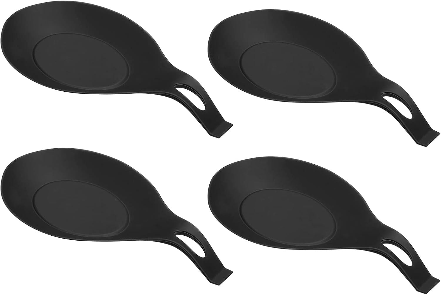 TPE Spoon Rest,  Heat Resistant Kitchen Utensil Holder Spatula Ladle Rest for Counter Stove Top, Black 4Pcs