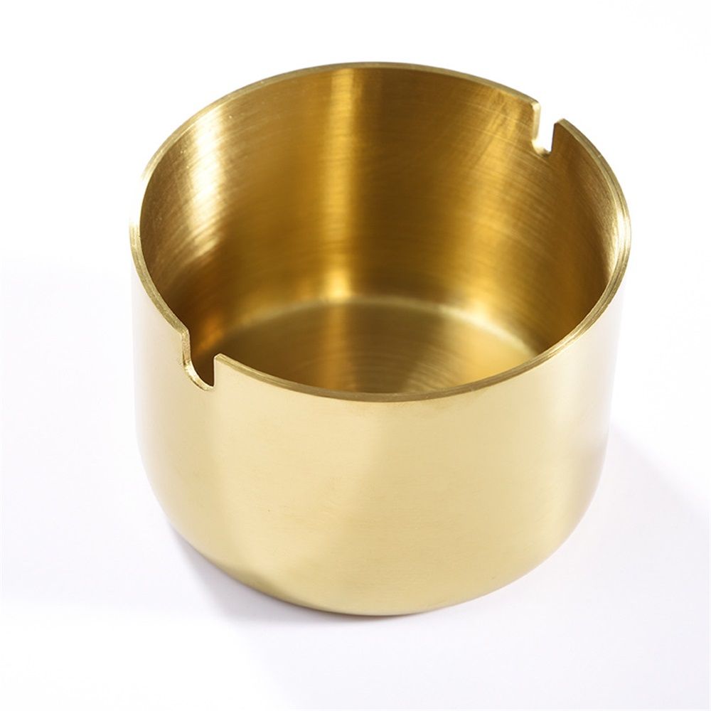 2 Pack Stainless Steel Round Thickening Anti-fall High Temperature Heat Resistant Ashtray, Living Room Desk Office Desk Ash Storage Tray Box (Gold)