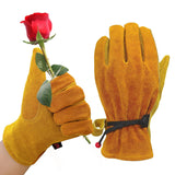 Leather Work Gloves for Men Women with Cotton Lining, Large Thorn Proof Cactus Gardening Yard Work Gloves for Rose Pruning, Heavy Duty  Welding, Construction, Large（Yellow M）