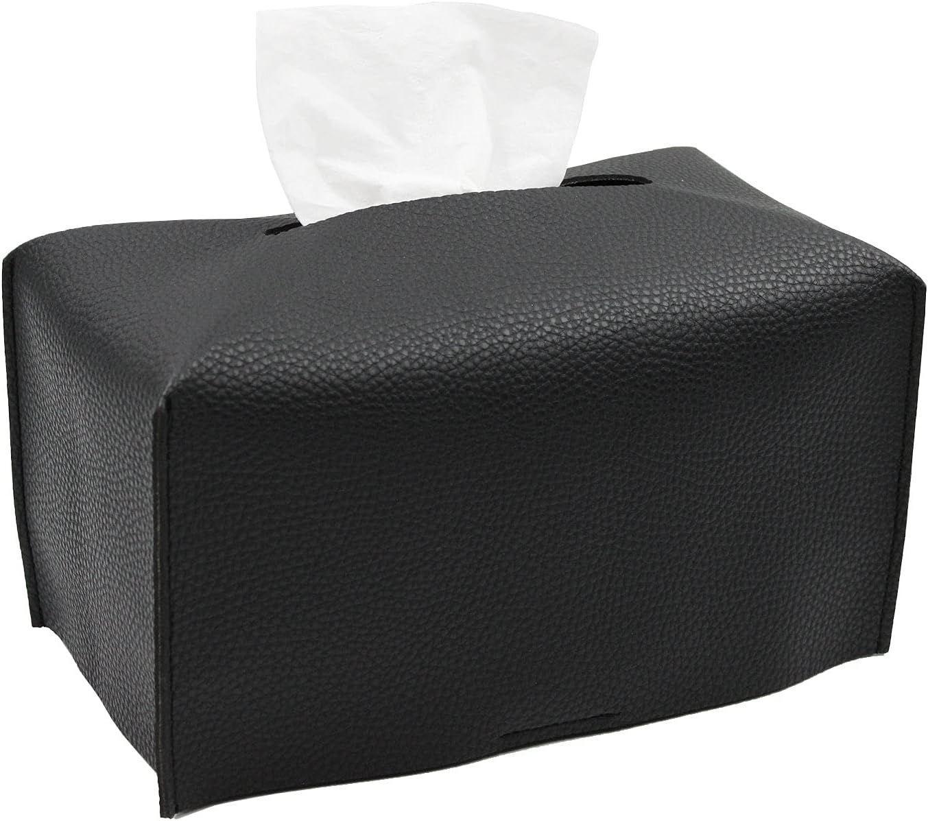 Tissue Box Cover,Modern PU Leather Rectangular Tissue Box Holder - Decorative Holder/Organizer for Bathroom Vanity Countertop, Night Stands, Office Desk -  rectangular black