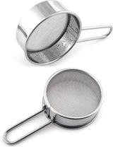 2pcs Small Strainer, Flour Colander Mini Small Flour Sifter for Baking Powder Sugar Coffee Pastas Tea,  Stainless Steel Food Strainer Mini Sifter with Handle