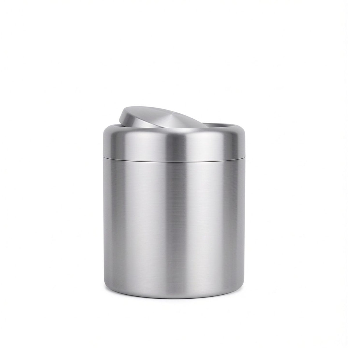 Covered trash cans, brushed stainless steel trash cans, cylindrical trash cans, bathroom, living room, office, kitchen trash cans (silver)