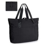 Tote Bag for Women, Foldable Tote Bag With Zipper Travel Large Shoulder Bag Handbag for Work（Black）