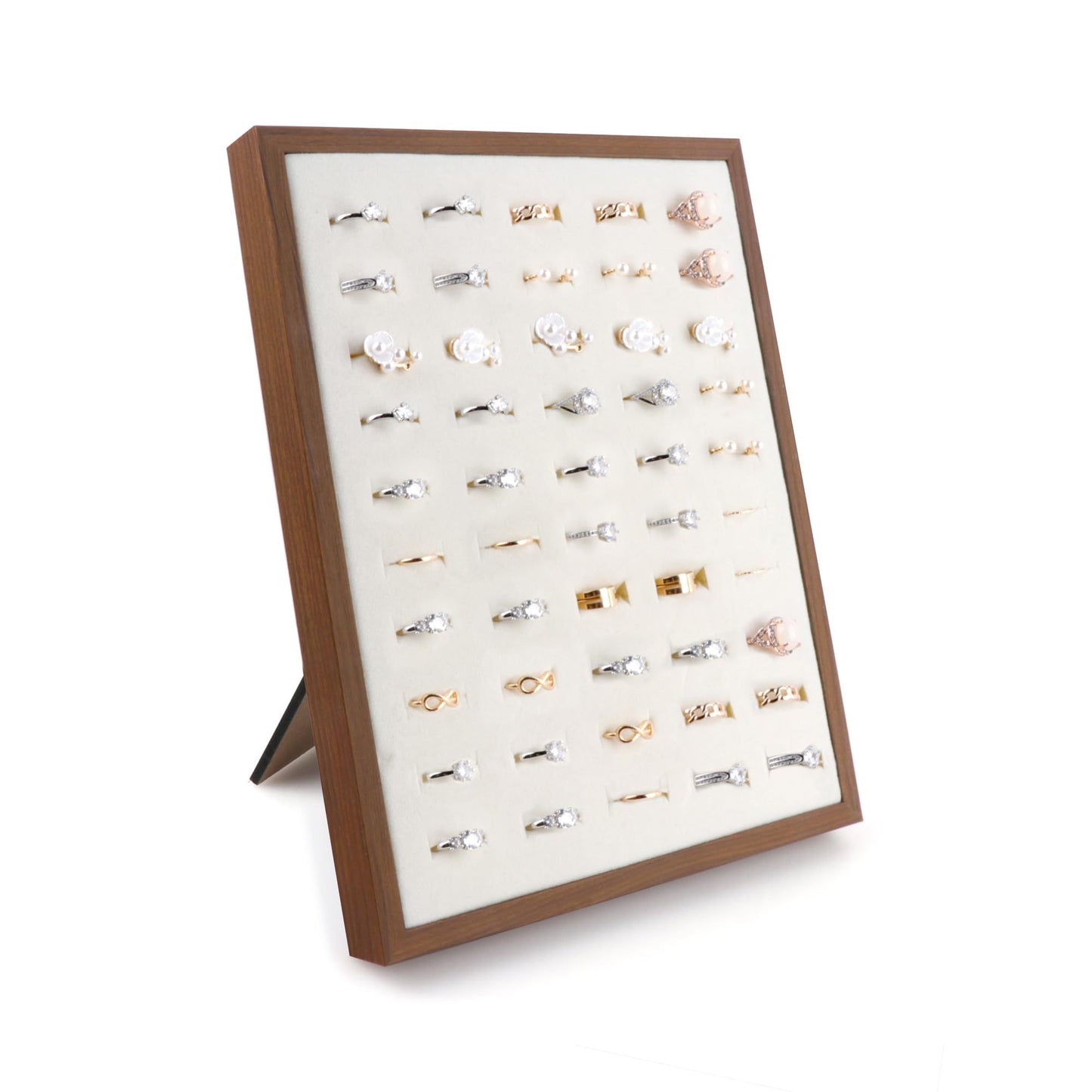 Ring Display Stand - 50 Slots Shaped  Jewelry Tray Ring Board Earrings Organizer , jewelry storage Black walnut wood color（Only includes display racks）