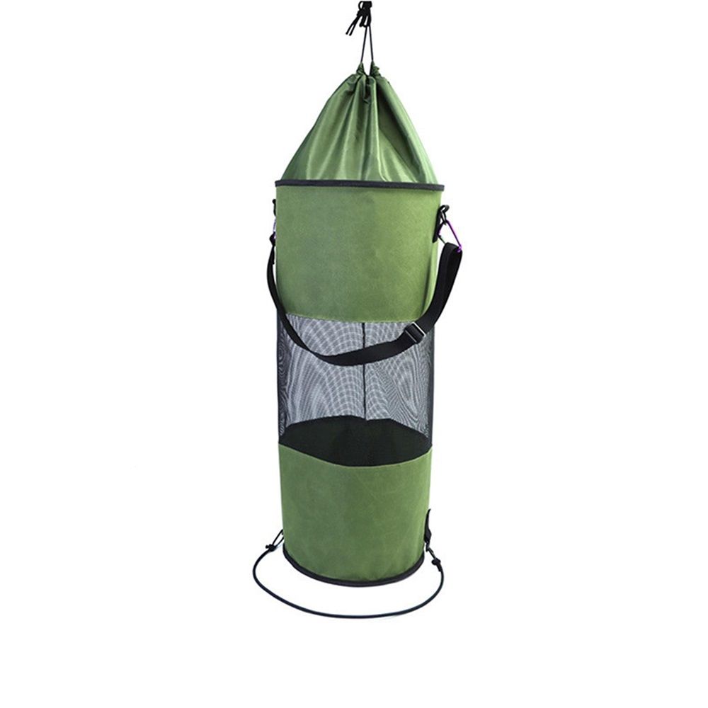 Boat Trash Bag - Heavy-Duty  Mesh Oxford Fabric with Bottom Zipper and Top Rubber Closure - Leakproof and Washable for Boats, Kayaks, Campers, RVs, and More（olive drab）
