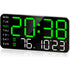 Large Digital Wall Clock, Led Alarm Clock with Big Digits, Date, Temperature, DST, Modern Decor Design for Desk,Brightness for Room, Bedroom, Gift, Yougster and Elderly(White shell green light)