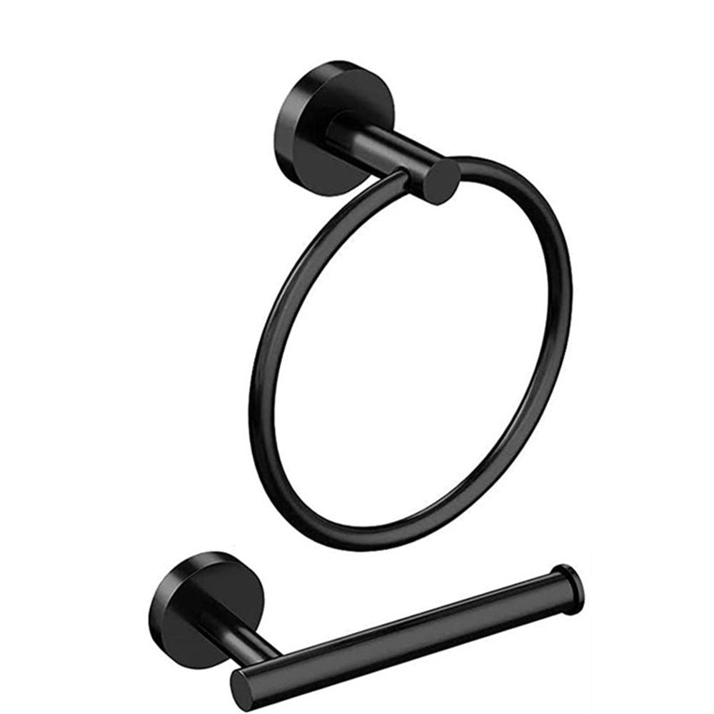 Matte Black Toilet Paper Holder and Hand Towel Holder, 2 Pieces Bathroom Hardware Accessories Set, Stainless Steel Sturdy Wall Mount Toilet Paper Roll Holder and Towel Rack, Black