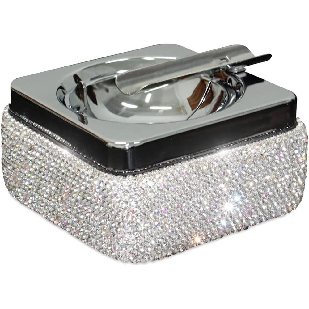 Stainless steel ashtray with shiny lid, cigarette ashtray for indoor or outdoor use, ashtray for smokers, desktop smoking ashtray for home office decoration, square white