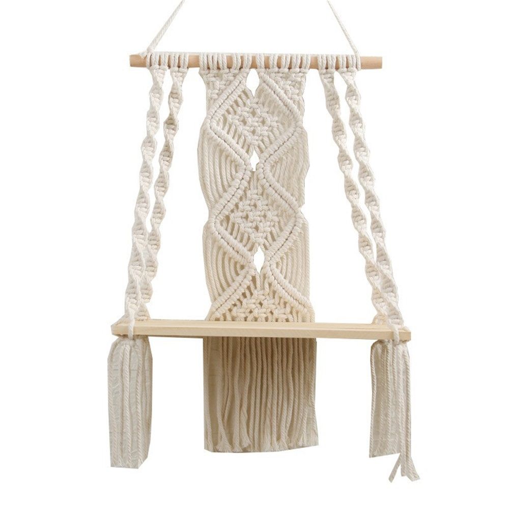 Wall Hanging Shelf - Tier Wall Shelves with Handmade Woven Rope - Boho Shelves Organizer Hanger for Kitchen, Bathroom, Home Storage, Floating Indoor Plant Wall Shelf (white)