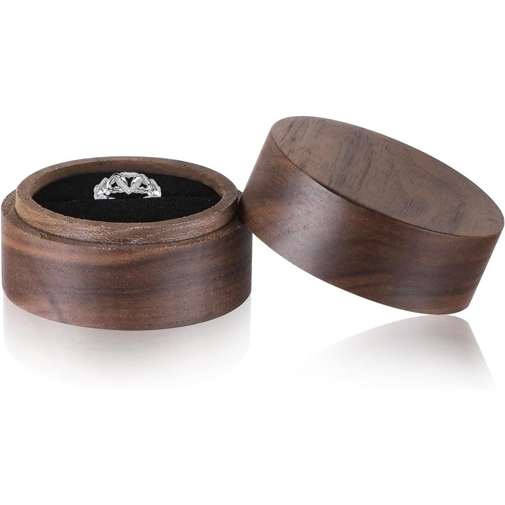 2pcs Wooden Ring Box,   Men Women Mini Unique Rings Jewelry Storage Case for Proposal Wedding Engagement Ceremony Anniversary（Single slot solid wood cover）