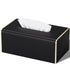 Tissue Box Cover,Black Rectangle PU Leather Tissue Holder with Gold-Tone Edging Accents,Tissue Box Cover for Bathroom Toilet Bedroom Living Room Office,Countertop