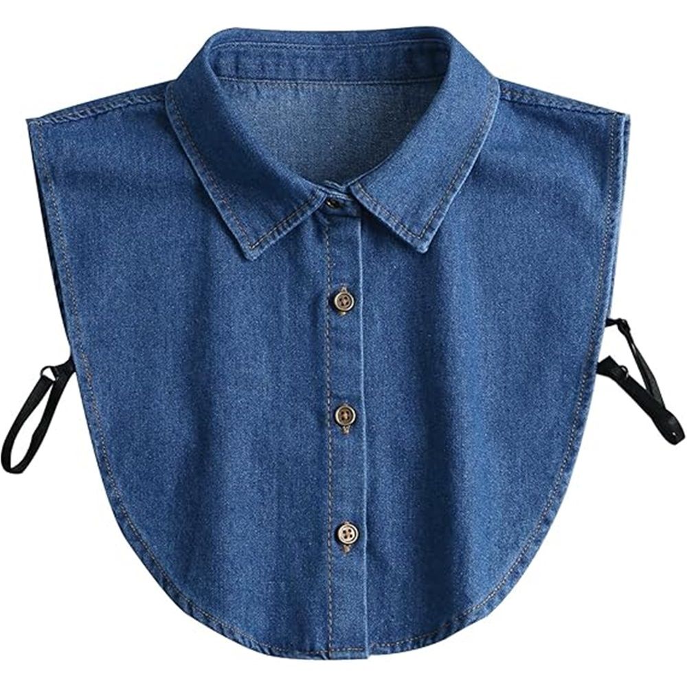 2pcs Denim Fake Collar Shirt Detachable,Versatile Accessories  Collars Blouse Top for Women Girls Decorative Favors（navy blue）