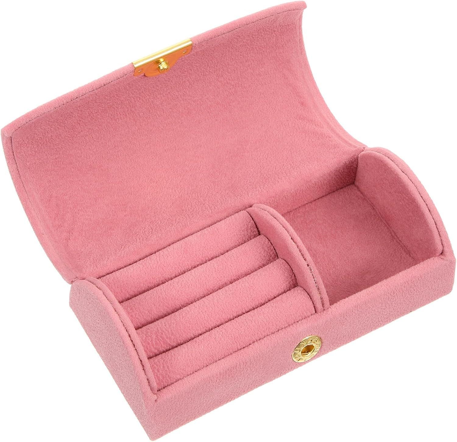 2pcs Small Jewelry Box, Mini Travel Jewelry Case Women's Portable Travel Jewelry Storage Organizer for Rings Earrings, Valentine's Day Gifts - Pink