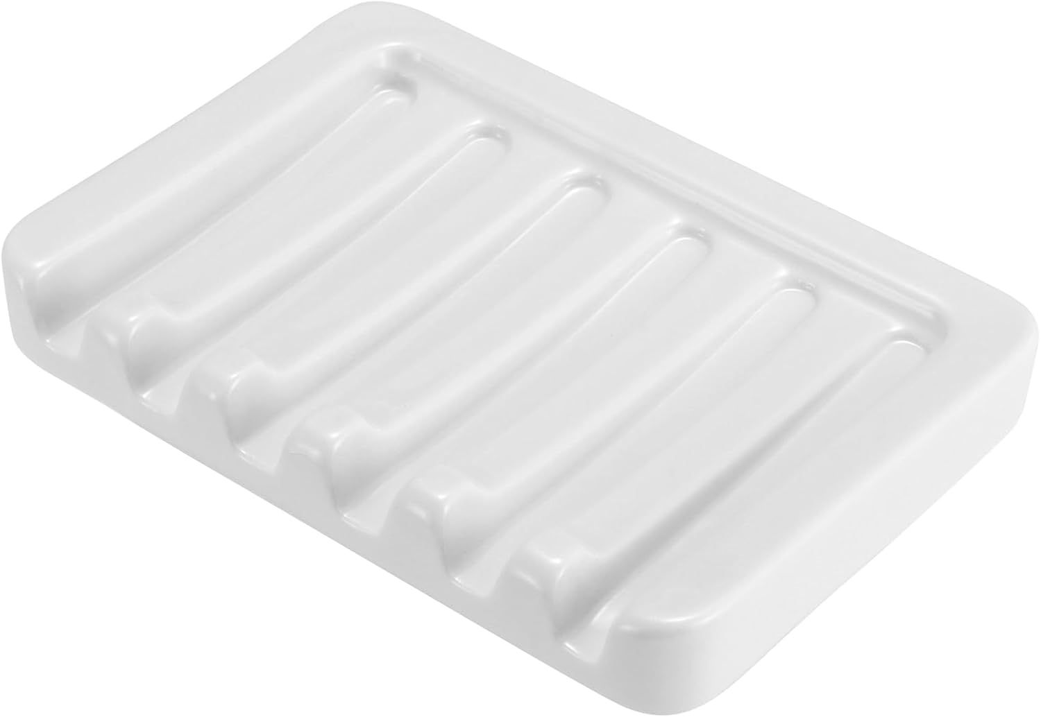 Self Draining Soap Dish, Ceramic Soap Holder for Shower, Soap Case Saver Tray Sponge Organizer Keep Dry for Bathroom Kitchen Counter Sink (1, White)