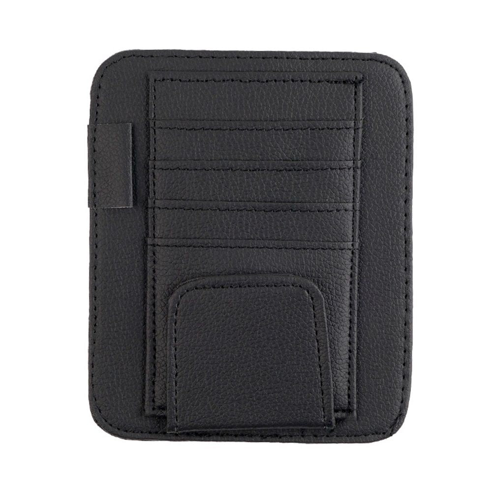 Black Small Car Sun Visor Organizer with Clip, Sunglasses Holders for Car Sun Visor PU Auto Interior Accessories Storage Travel Document Holder with Multi Pocket（black）