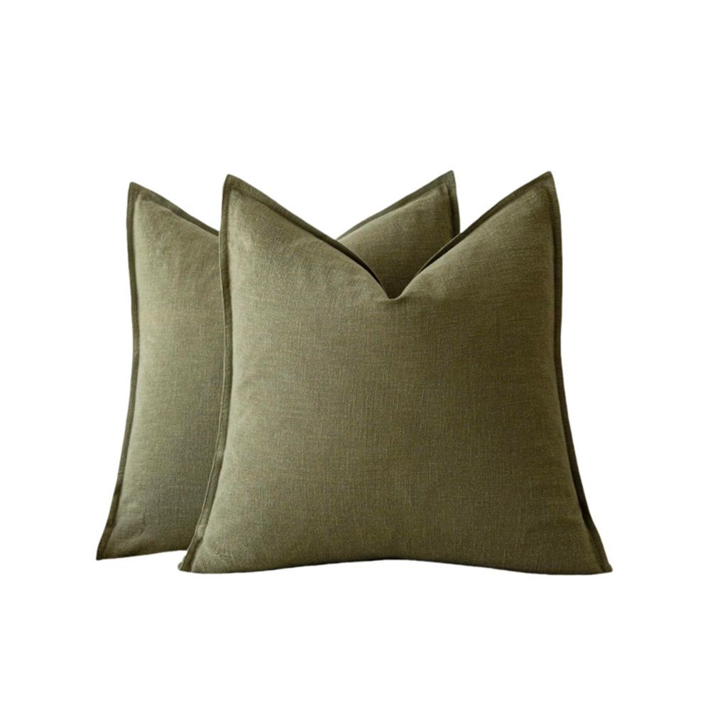 Pack of 2, Decorative Linen  Throw Pillow Covers Soft Accent Cushion Case Boho Farmhouse Pillowcase for Chair Couch Sofa Bedroom Living Room Home Decor 18*18 Inch Olive Green