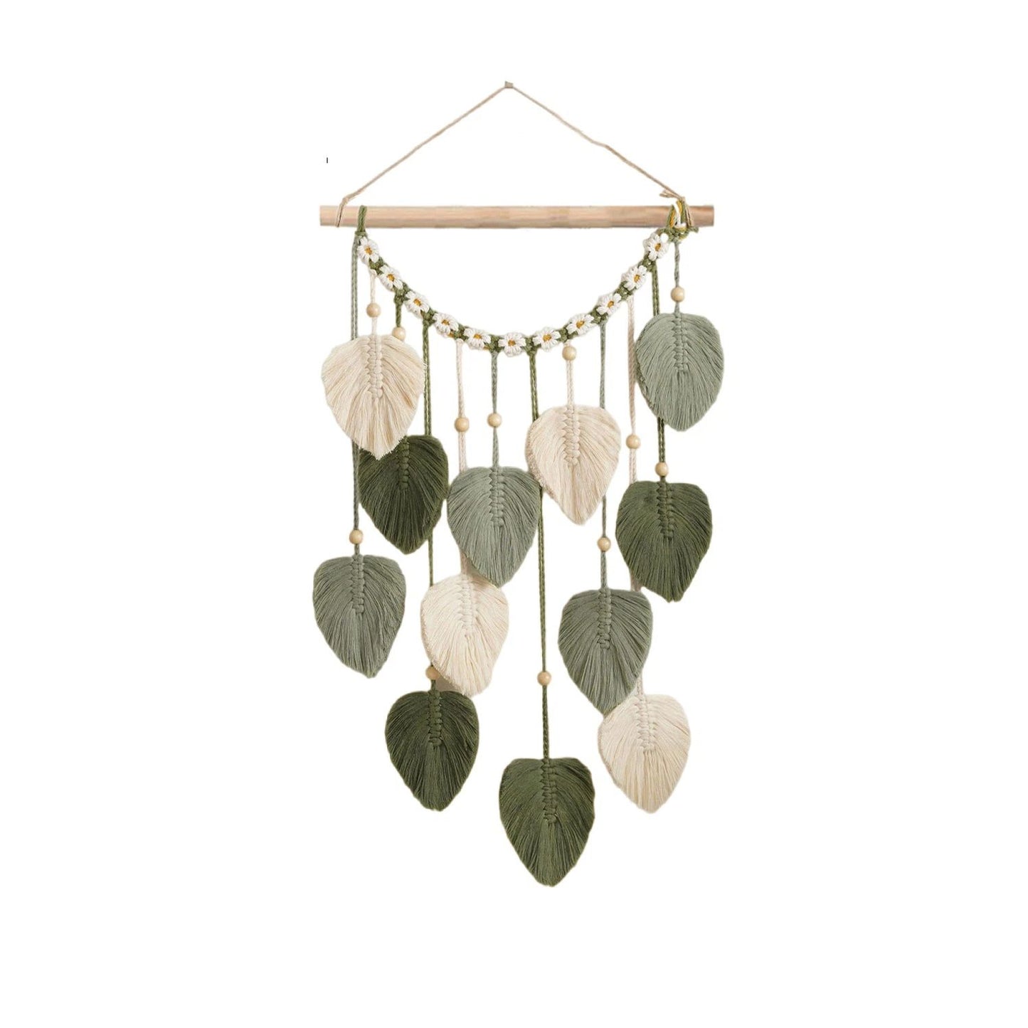 Wall Hanging - Hand Woven Boho Tapestry Sage Green Leaves Wall Decor, Rustic Tassels Yarn Hanging Ornament Decor for Bedroom Living Room Dorm（Green）