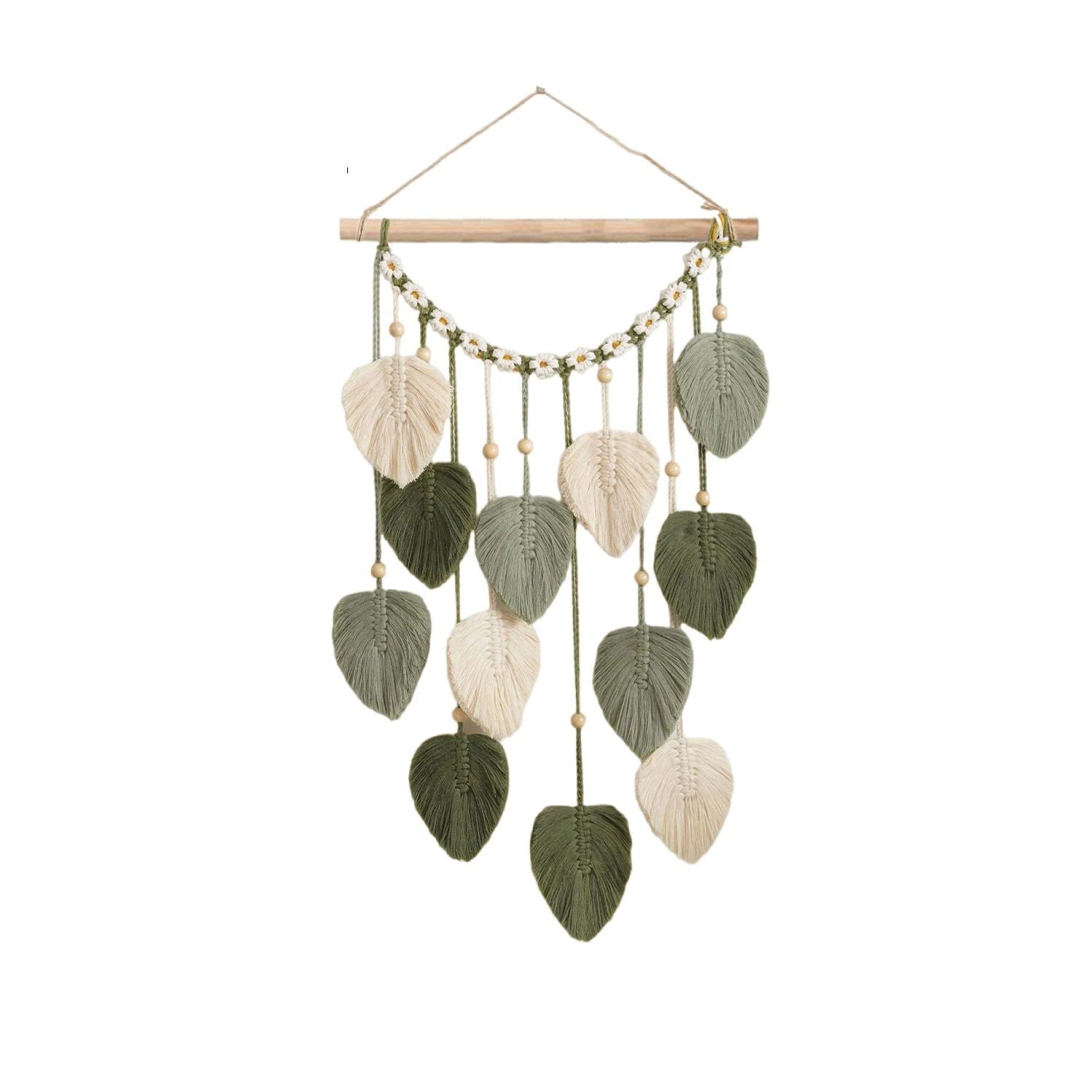 Wall Hanging - Hand Woven Boho Tapestry Sage Green Leaves Wall Decor, Rustic Tassels Yarn Hanging Ornament Decor for Bedroom Living Room Dorm（Green）
