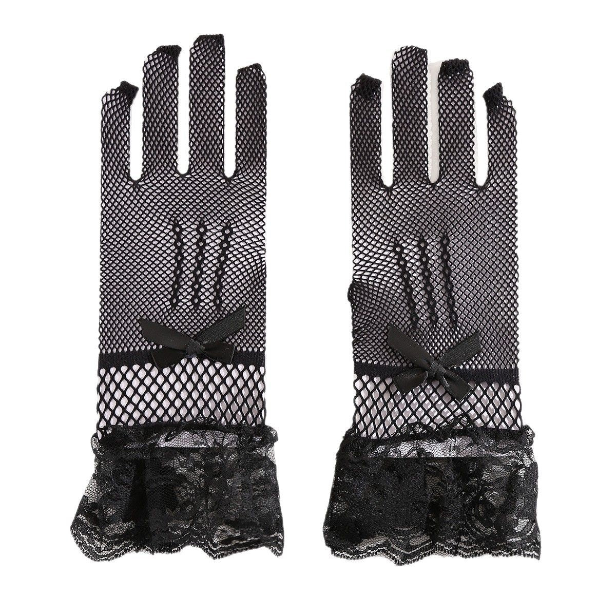 2pcs Women Lace Gloves Elegant Short Lace Tea Party Gloves for Women Dinner Party Wedding Wedding sleeves（black）