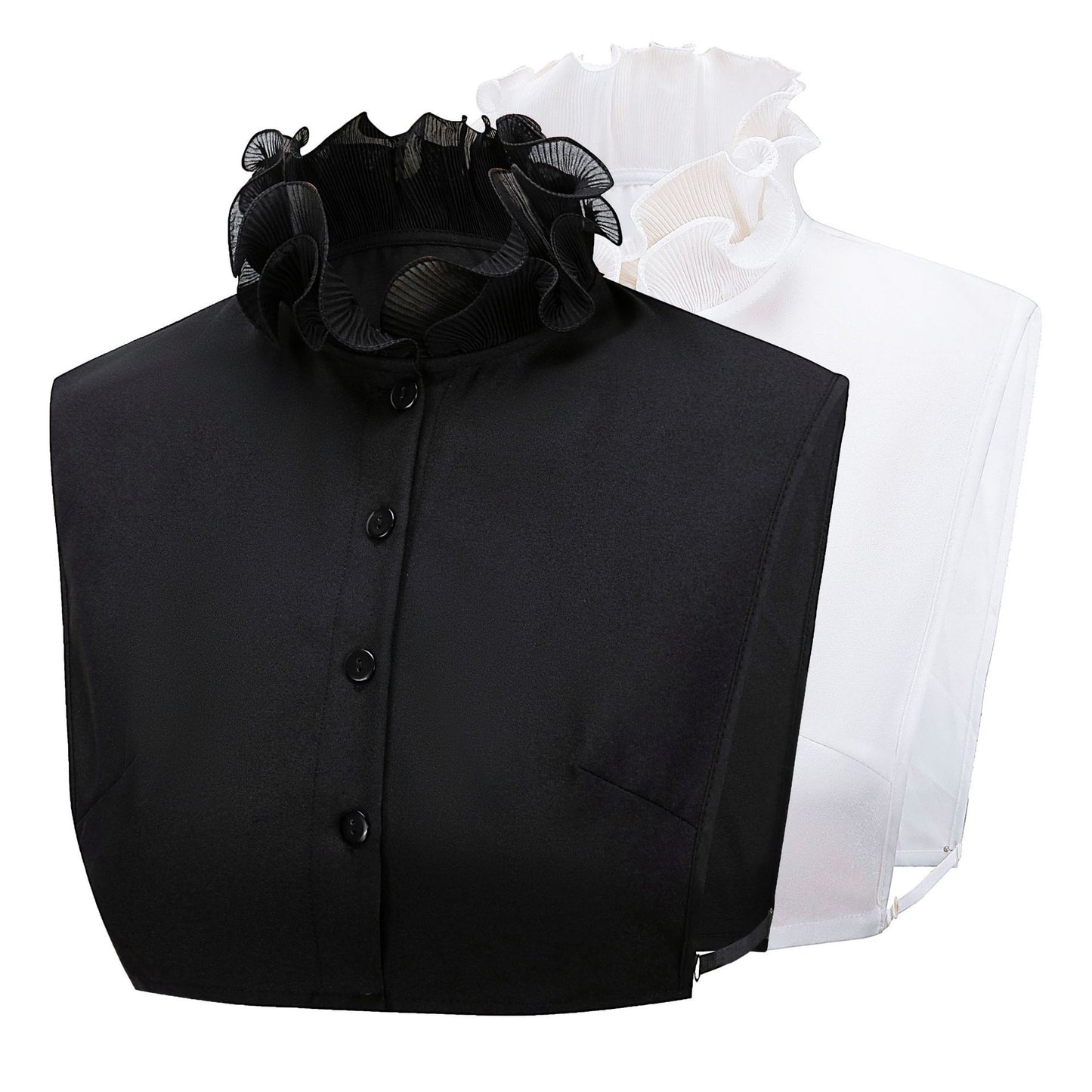 2pcs detachable ruffled collar, lace up design, half shirt, women's collar, clothing accessories collar, multifunctional shirt accessories(BLack+White）