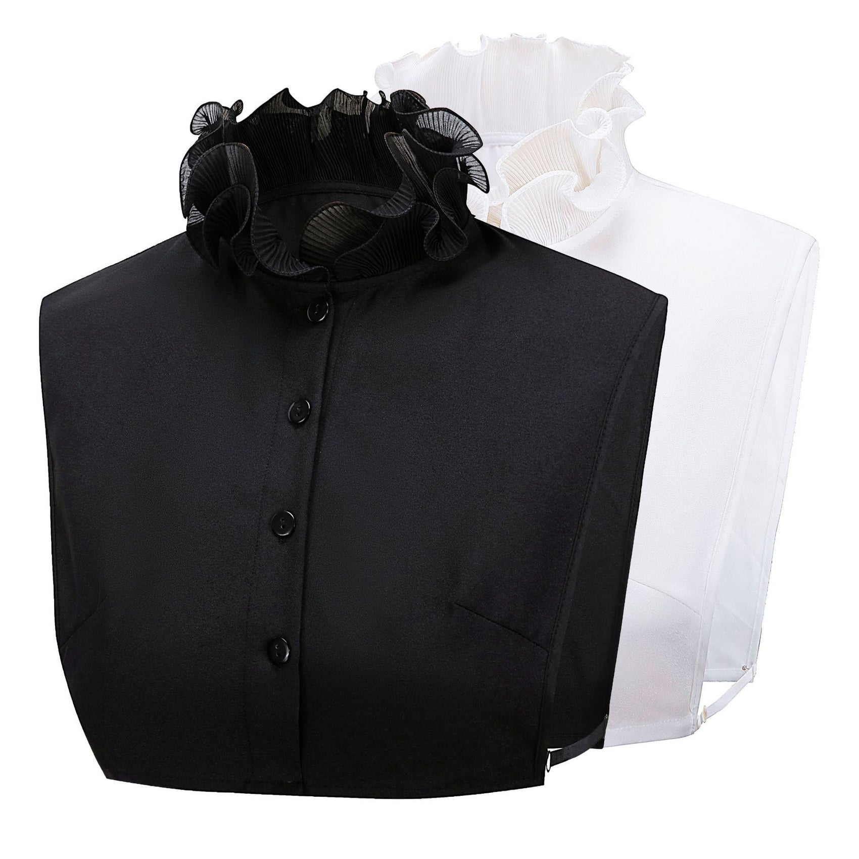 2pcs detachable ruffled collar, lace up design, half shirt, women's collar, clothing accessories collar, multifunctional shirt accessories(BLack+White）