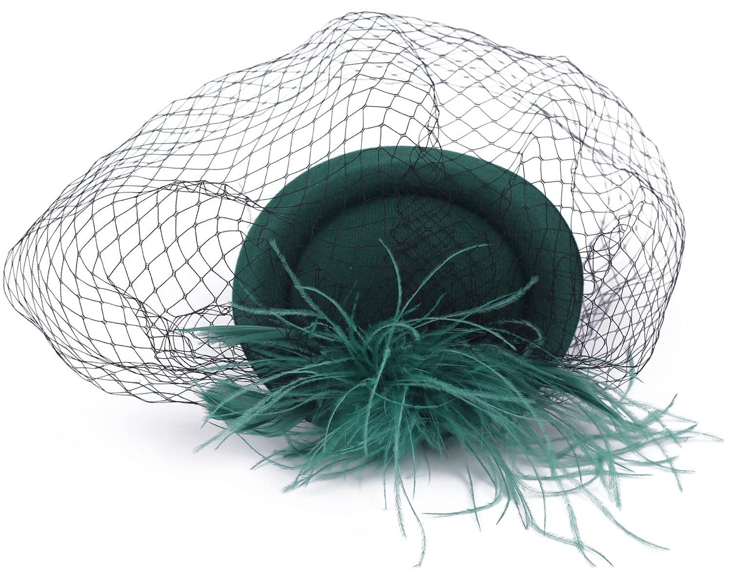 Womens Fascinators Hats Vintage  Hat  Hat Cocktail Tea Party Headwear with Veil for Girls and Women（Green）
